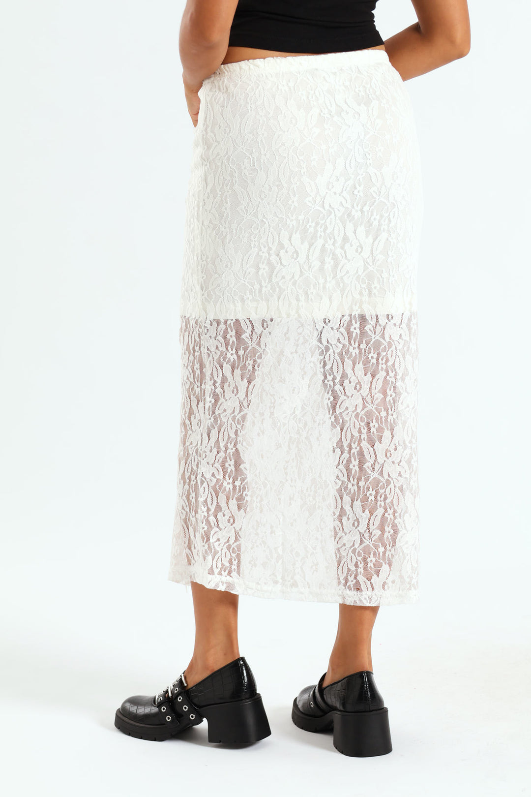 Lace Midi Skirt - White