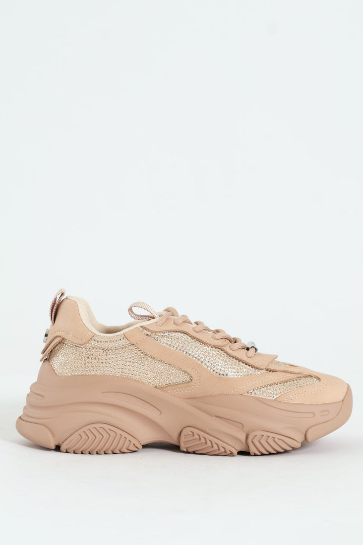 Possession Lace Up Chunky Sportie Sneaker - Blush