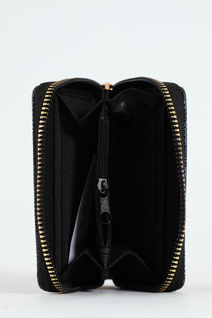Geo Print Small Zip Around Purse - Black