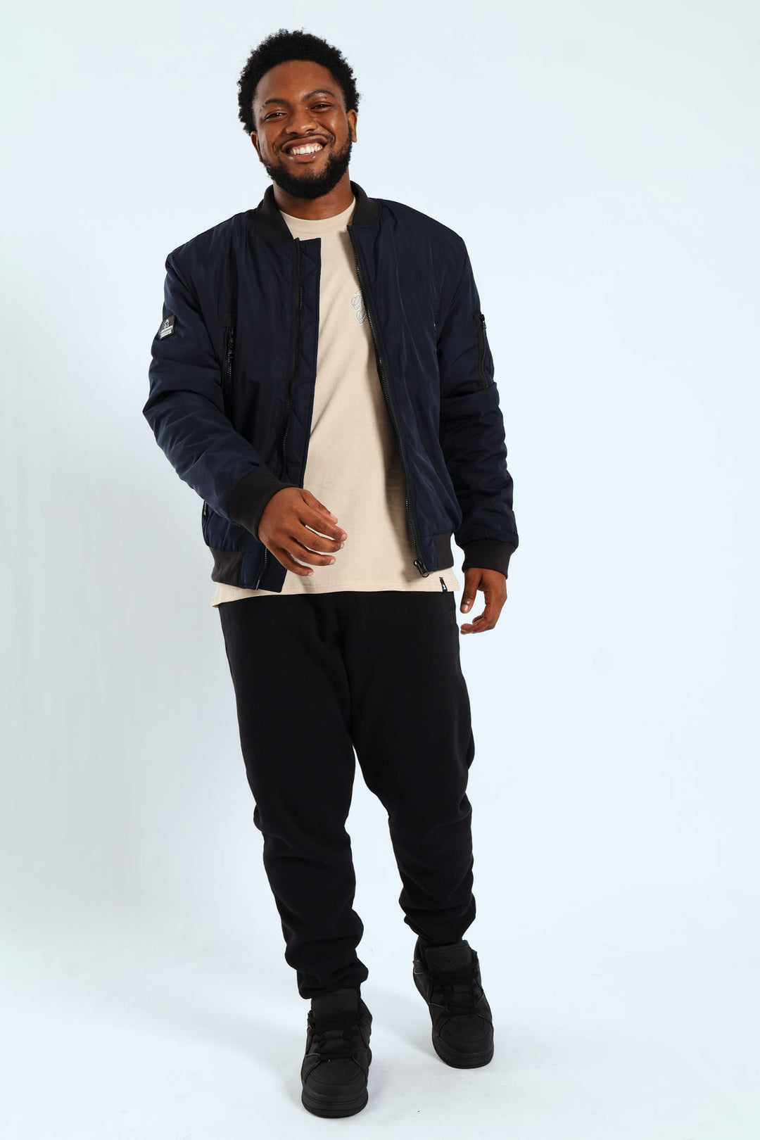 Longer Zip Bomber Jacket - Navy