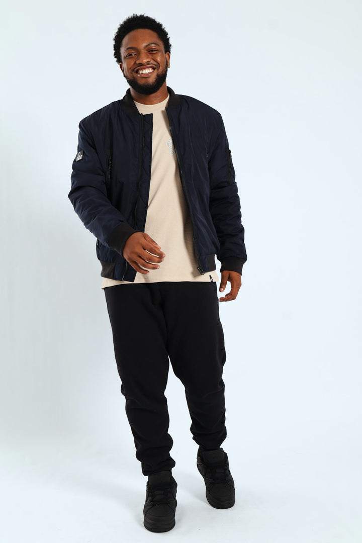 Longer Zip Bomber Jacket - Navy