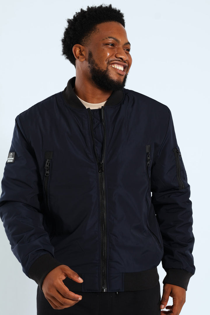 Longer Zip Bomber Jacket - Navy