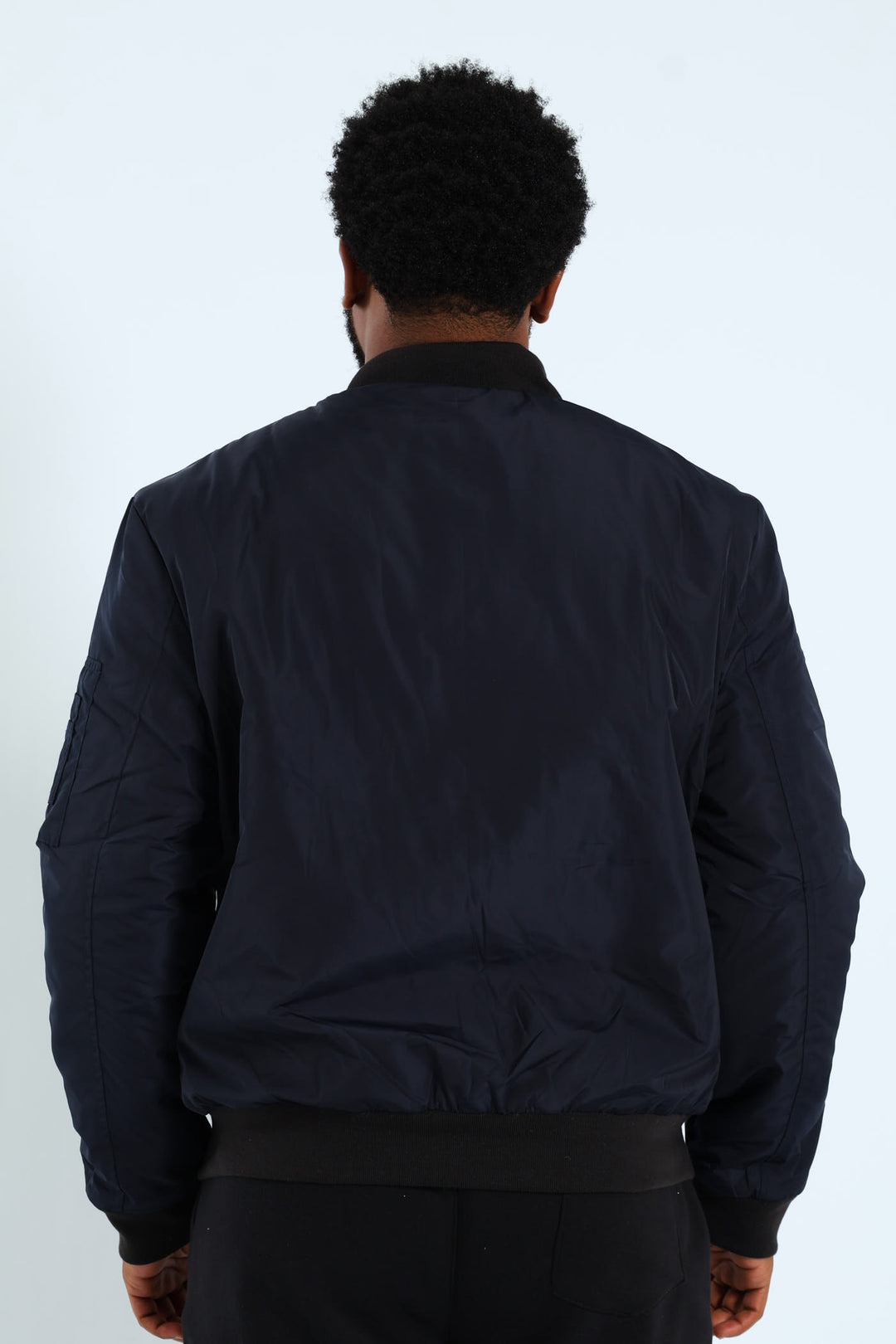 Longer Zip Bomber Jacket - Navy