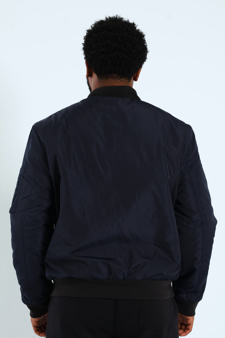 Longer Zip Bomber Jacket - Navy