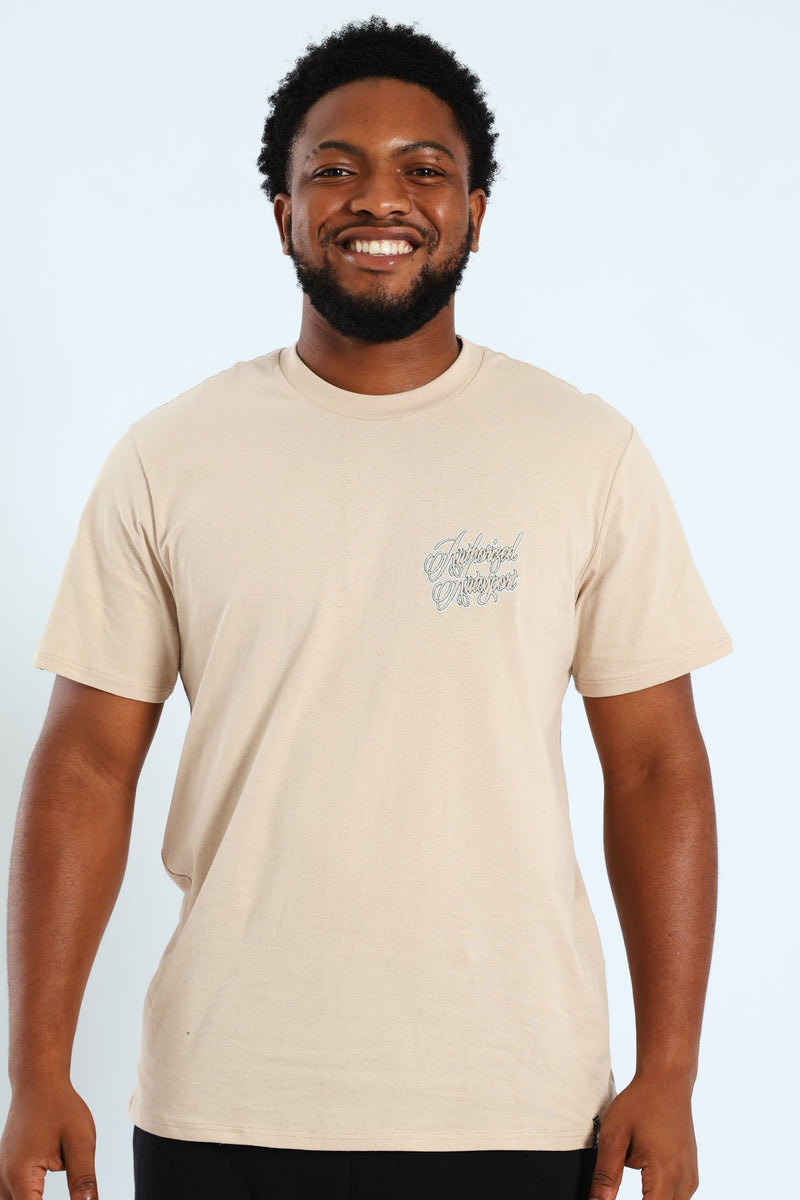 Authorized Front & Back Printed Tee - Stone