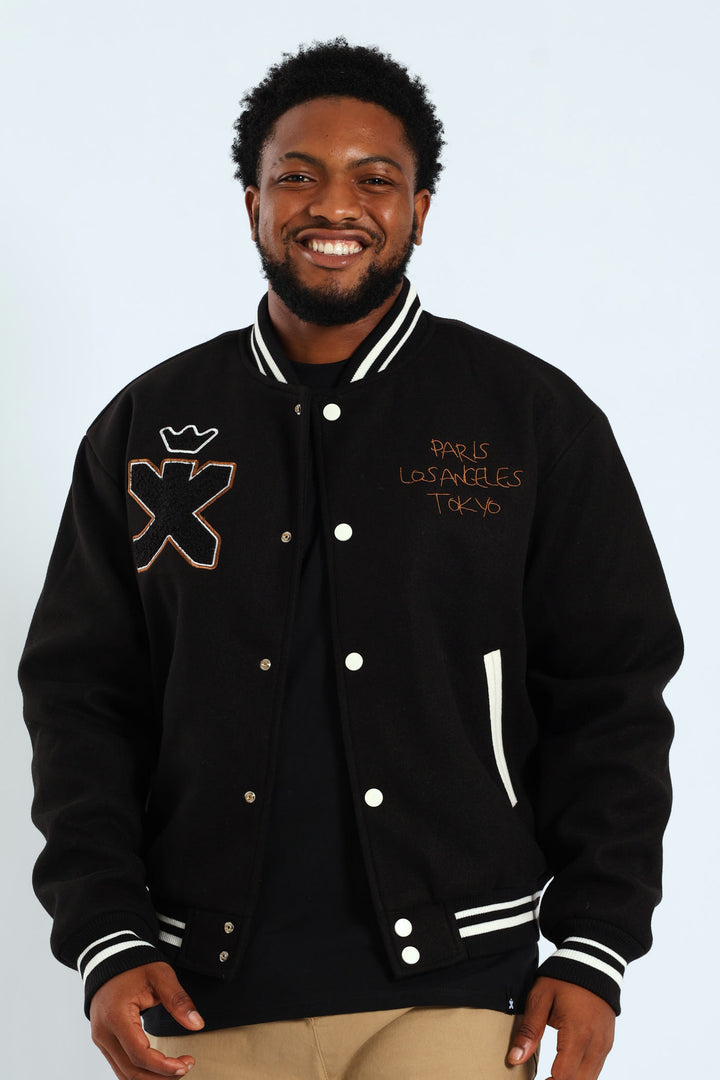 Melton Baseball Jacket - Black