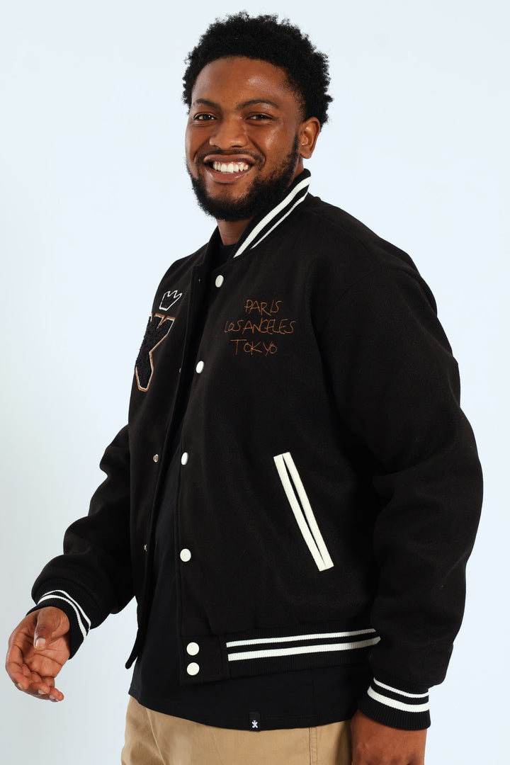 Melton Baseball Jacket - Black