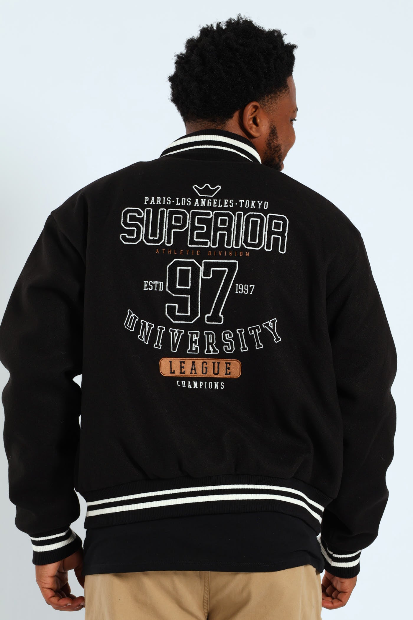 Mens Melton Baseball Jacket - Black – Edgars
