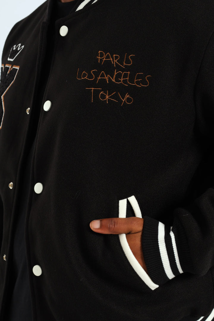 Melton Baseball Jacket - Black