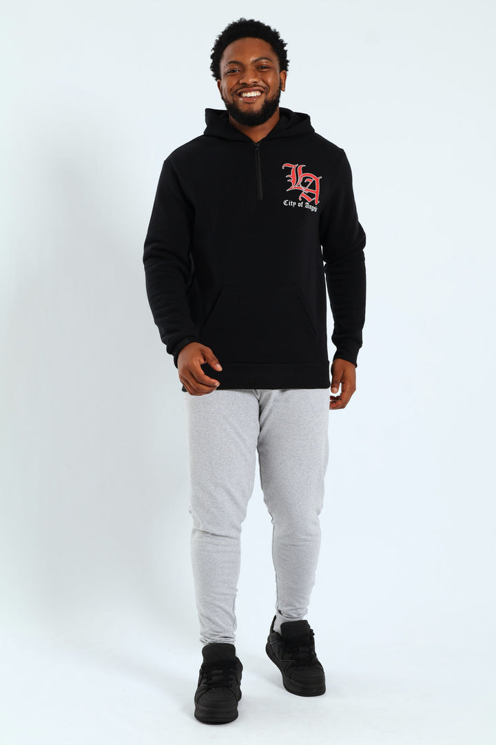 Back Print Zip Detail Hoody - Black