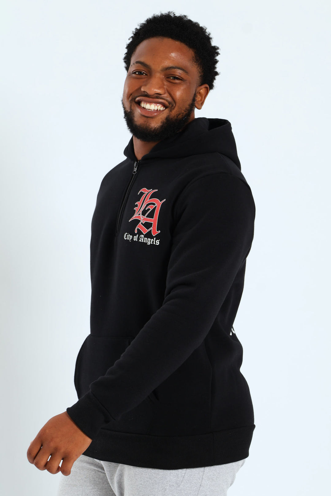 Back Print Zip Detail Hoody - Black