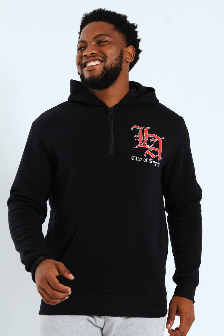 Back Print Zip Detail Hoody - Black