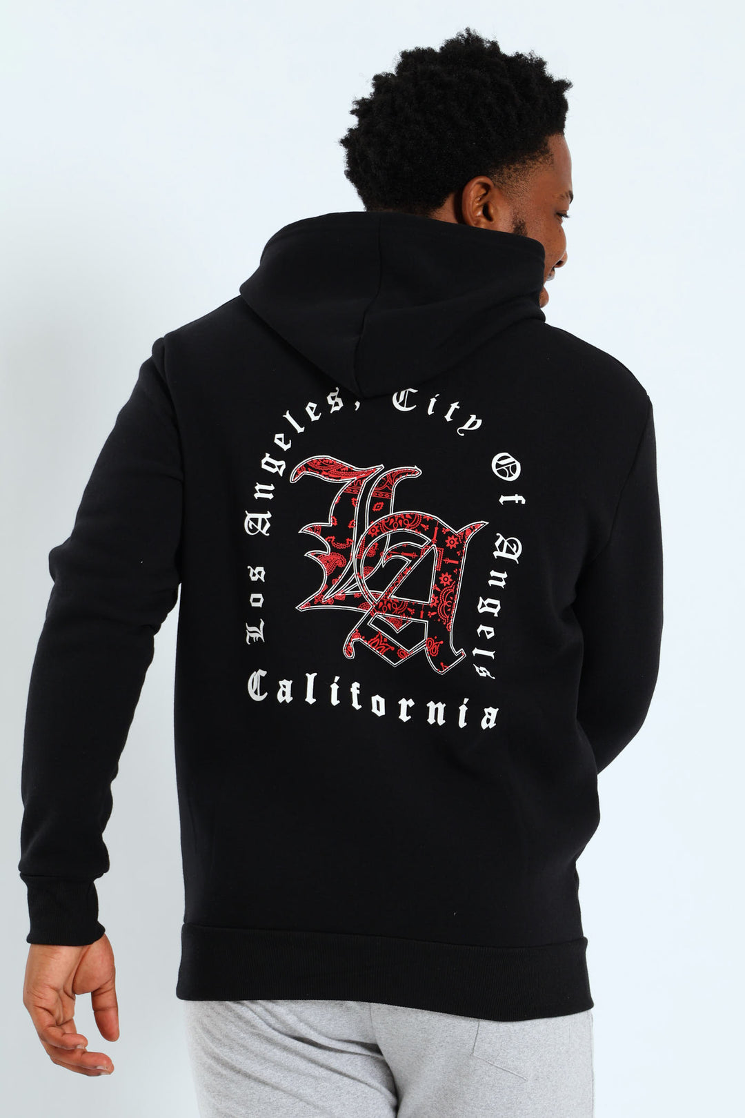 Back Print Zip Detail Hoody - Black