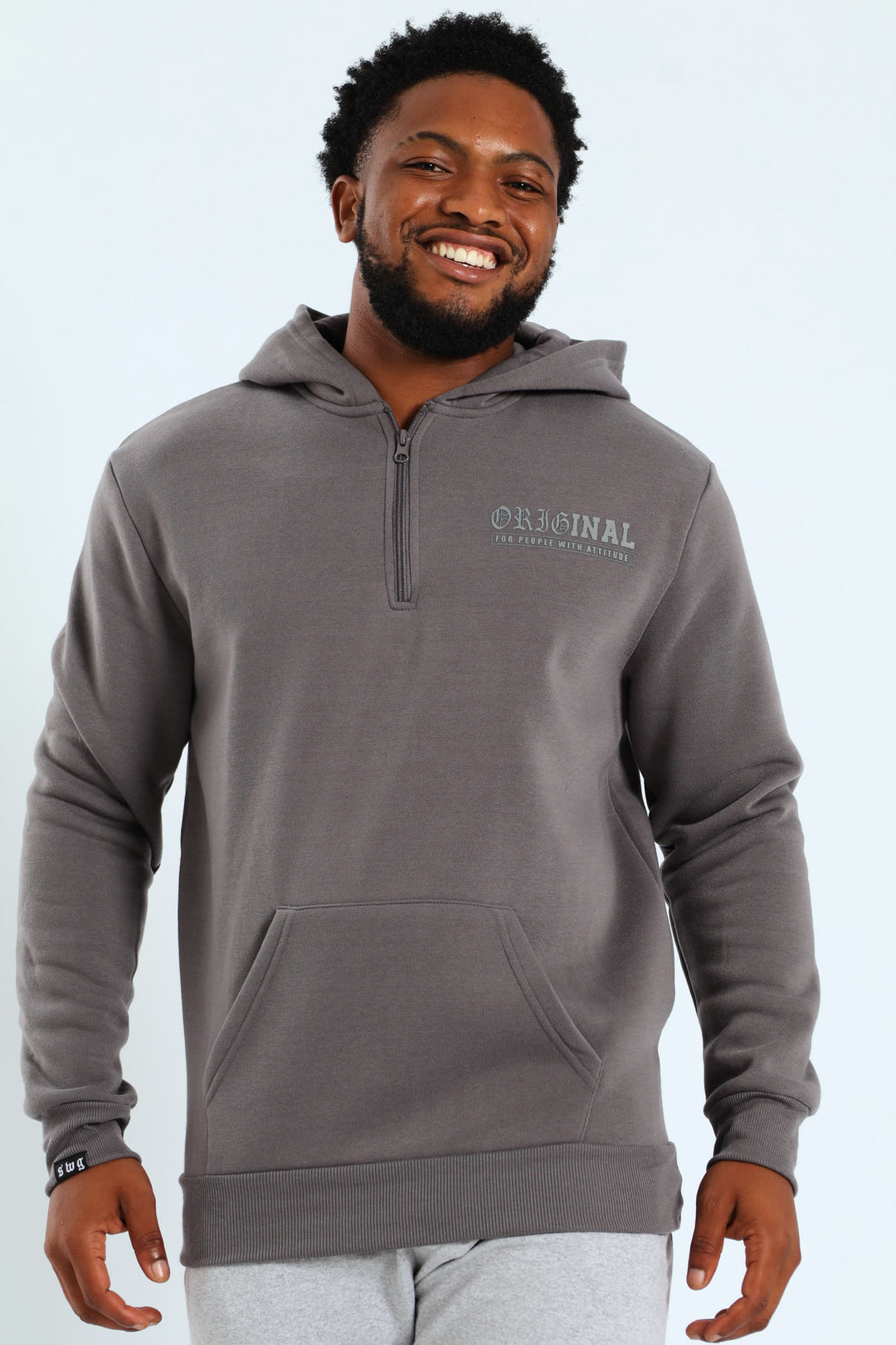 Back Print Zip Detail Hoody - Charcoal