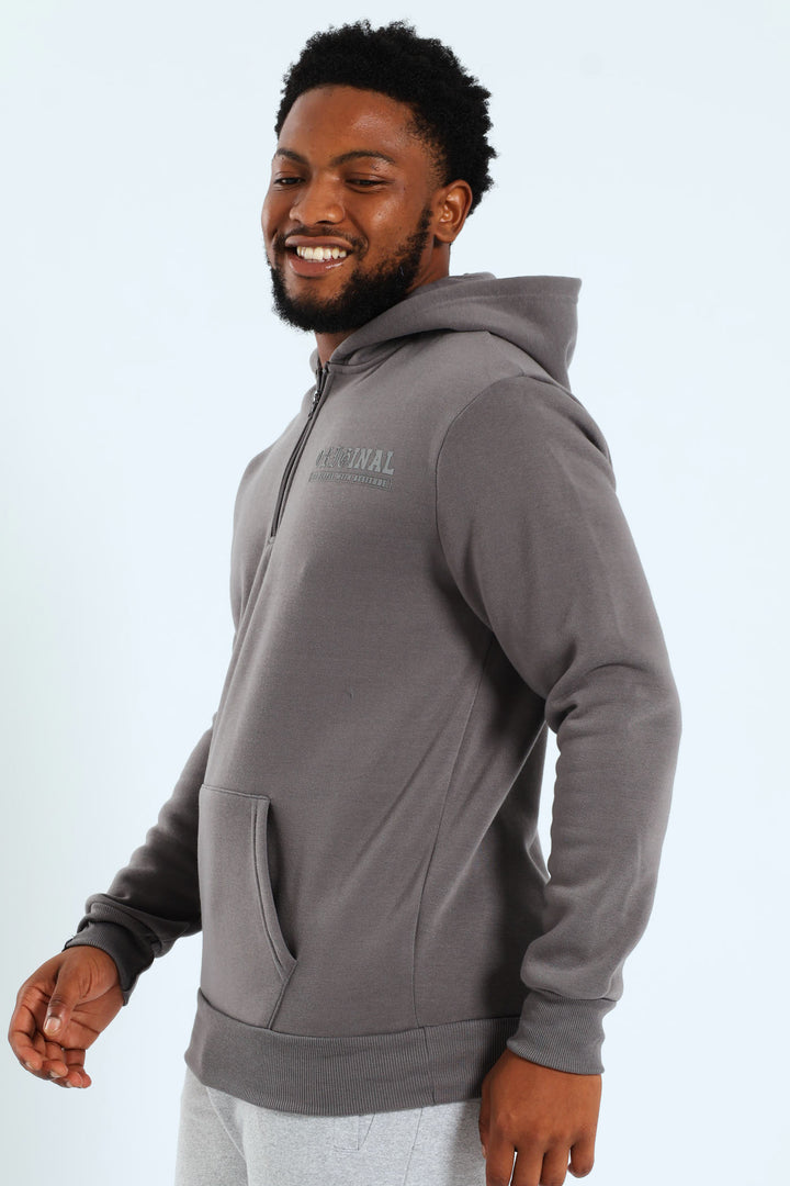 Back Print Zip Detail Hoody - Charcoal
