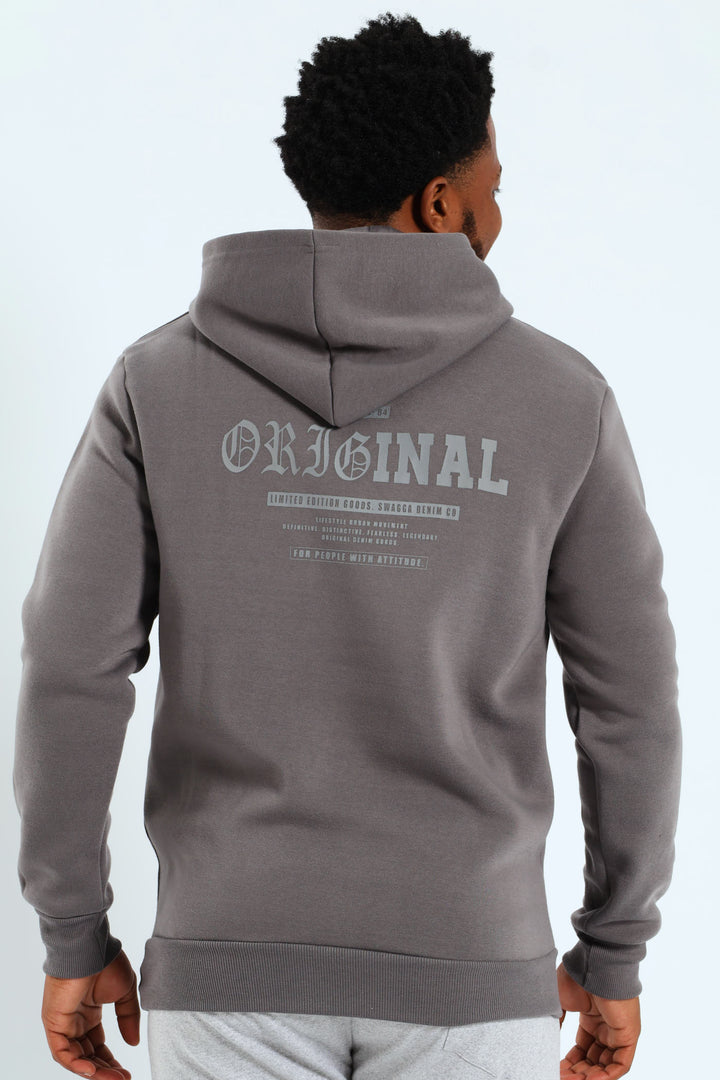 Back Print Zip Detail Hoody - Charcoal