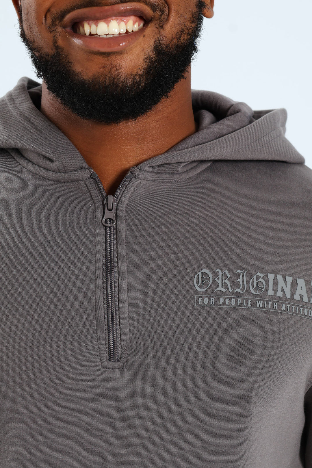 Back Print Zip Detail Hoody - Charcoal