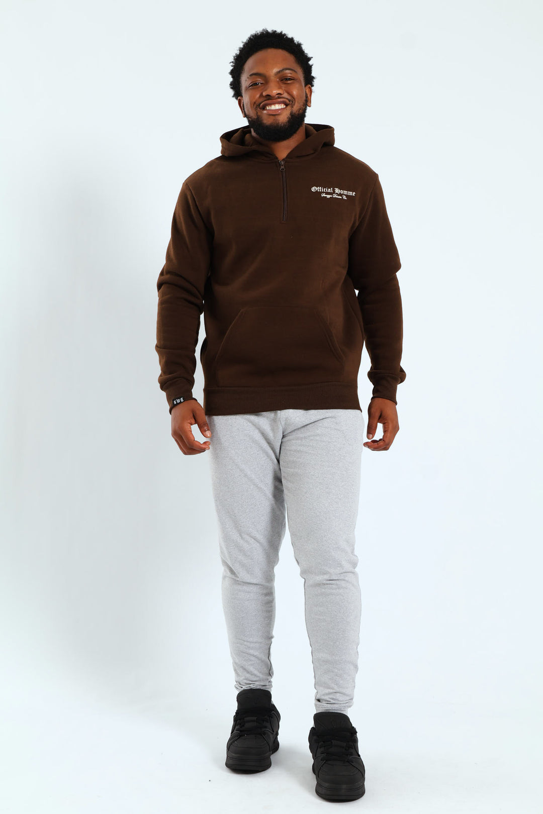 Back Print Zip Detail Hoody - Brown