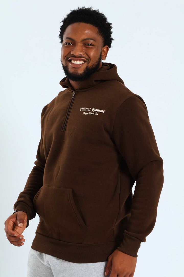 Back Print Zip Detail Hoody - Brown