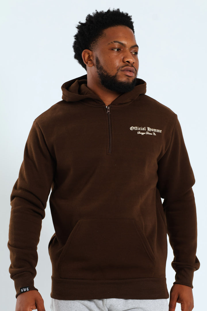 Back Print Zip Detail Hoody - Brown