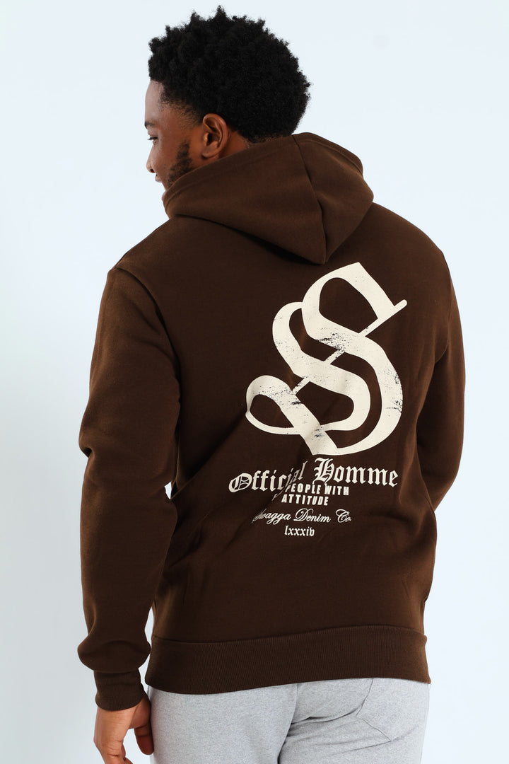Back Print Zip Detail Hoody - Brown