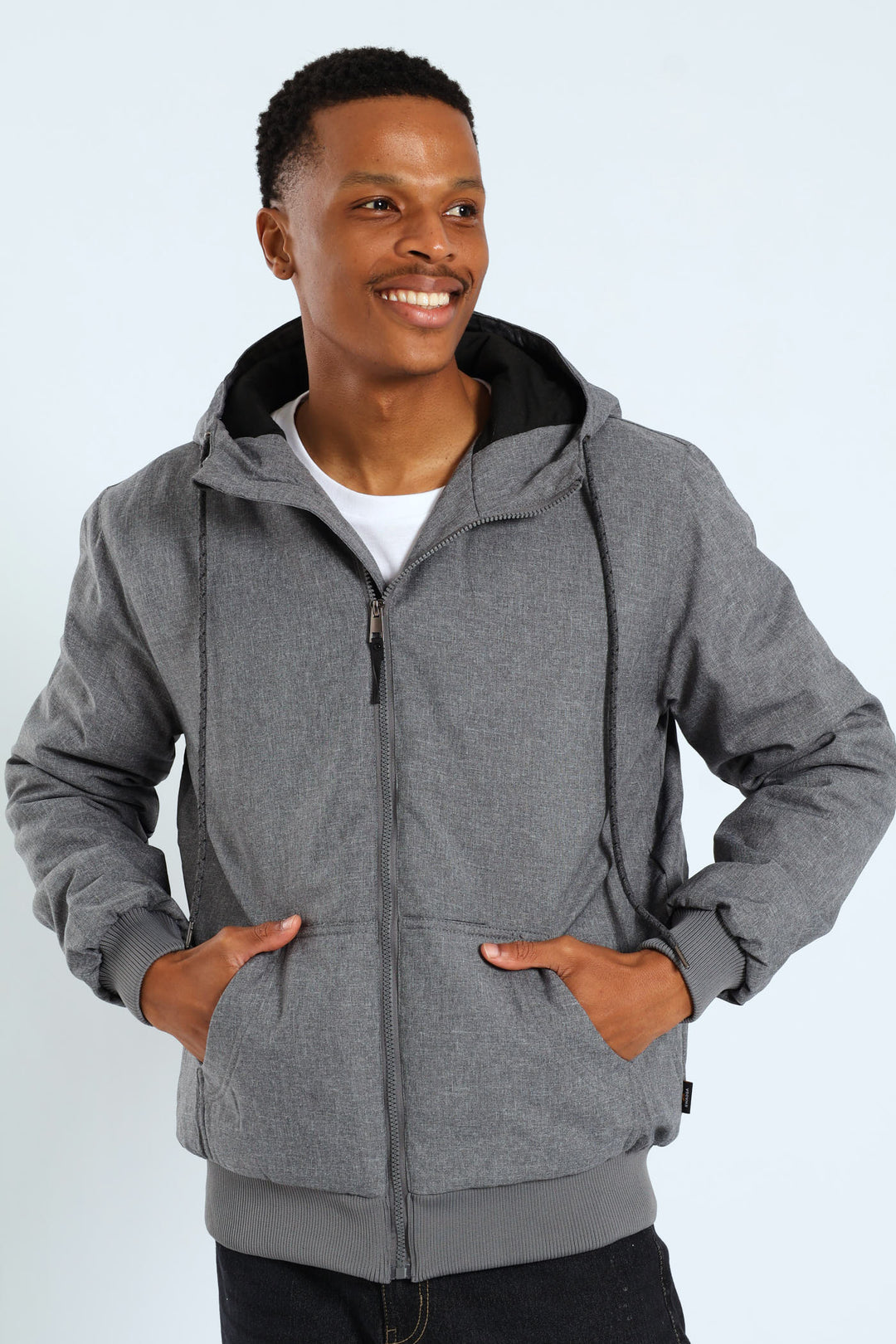 Padded Texture Hood Bomber - Grey