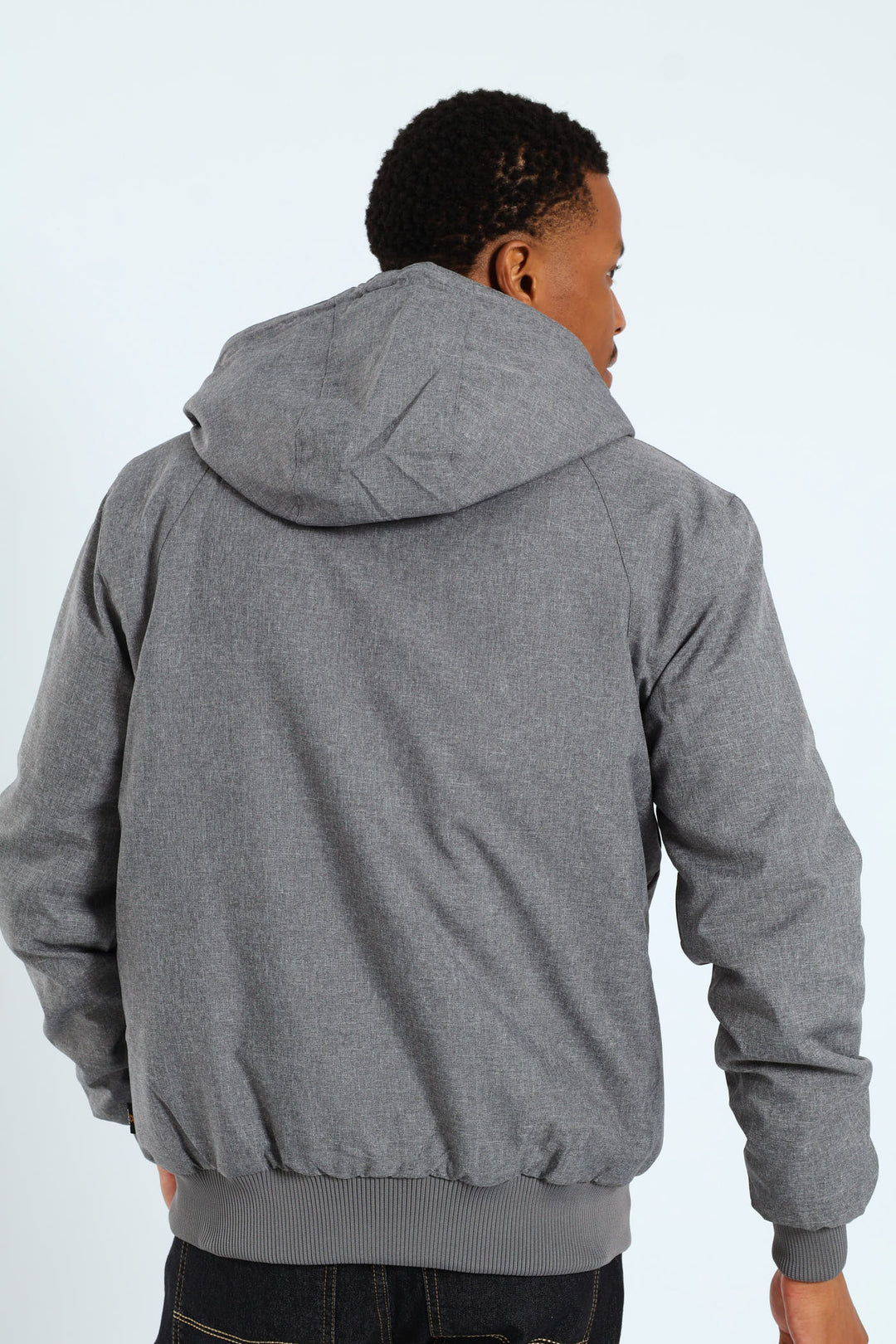 Padded Texture Hood Bomber - Grey