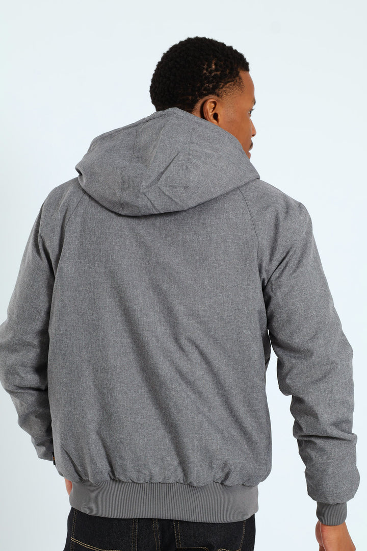 Padded Texture Hood Bomber - Grey