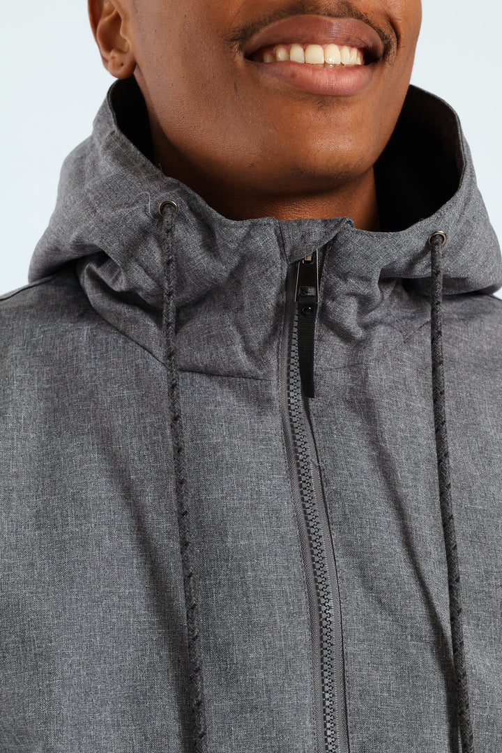 Padded Texture Hood Bomber - Grey
