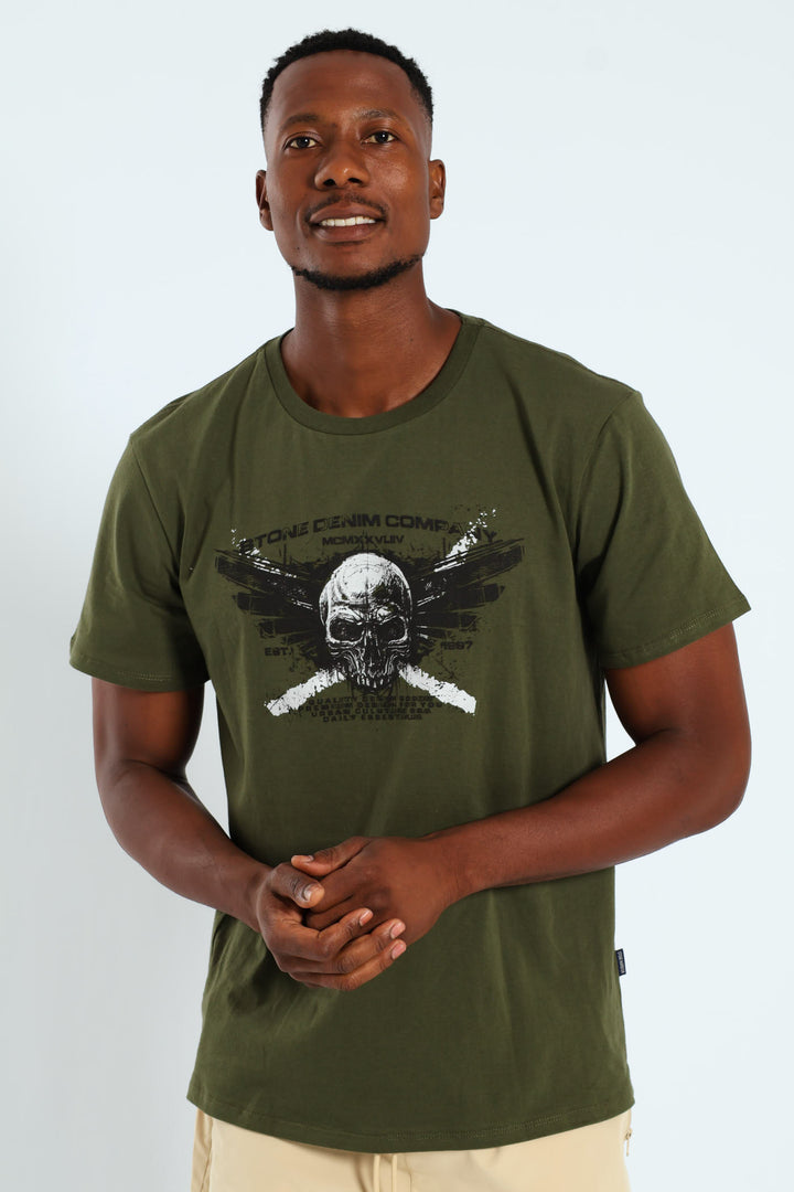 Skull Wings Print Tee - Fatigue