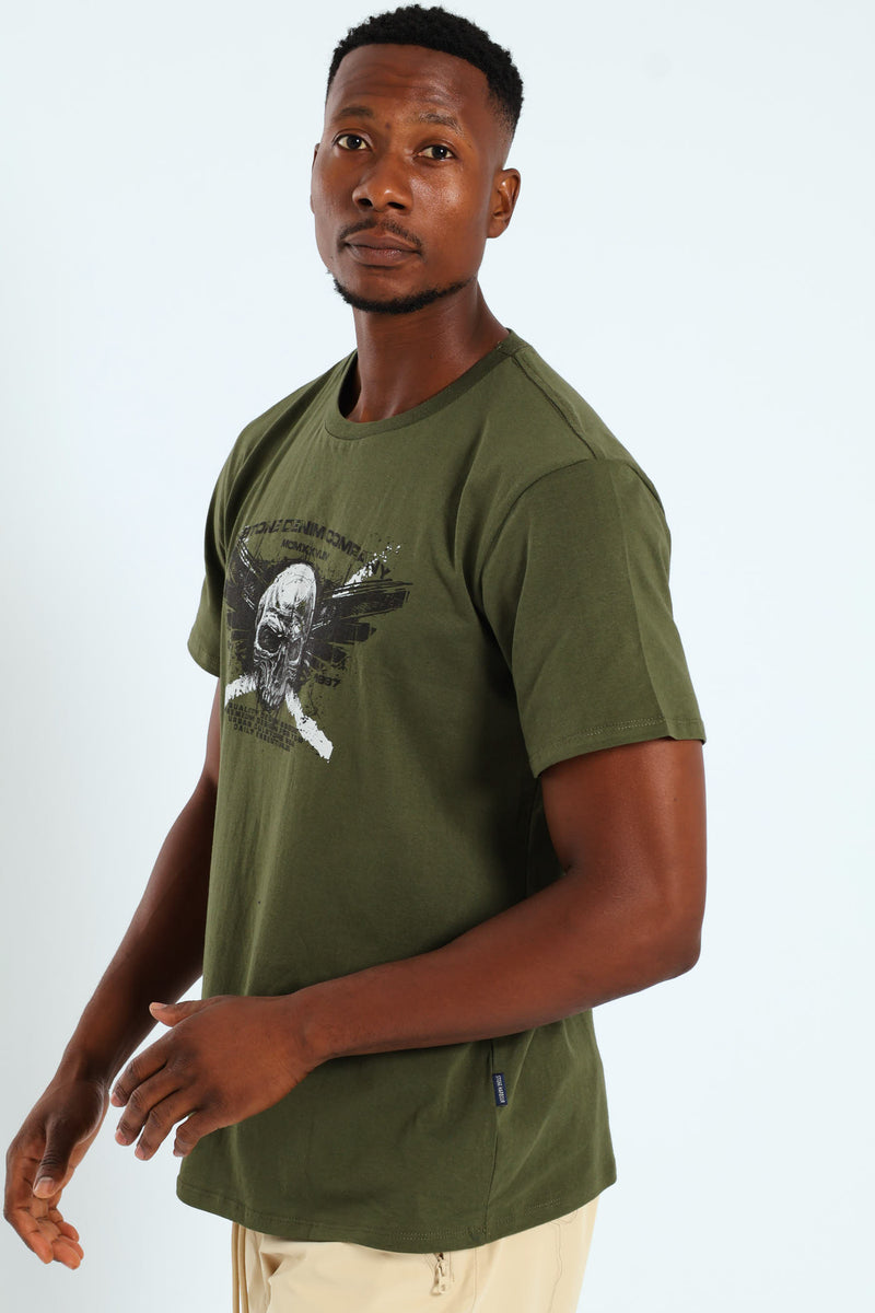 Skull Wings Print Tee - Fatigue