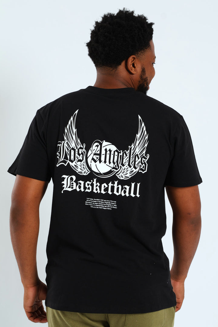 Basketball Front & Back Printed Tee - Black