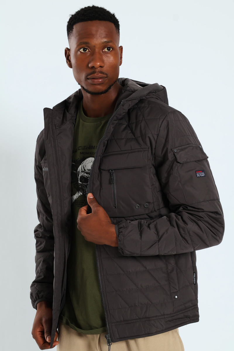 Charcoal Quilted Utility Jacket - Charcoal