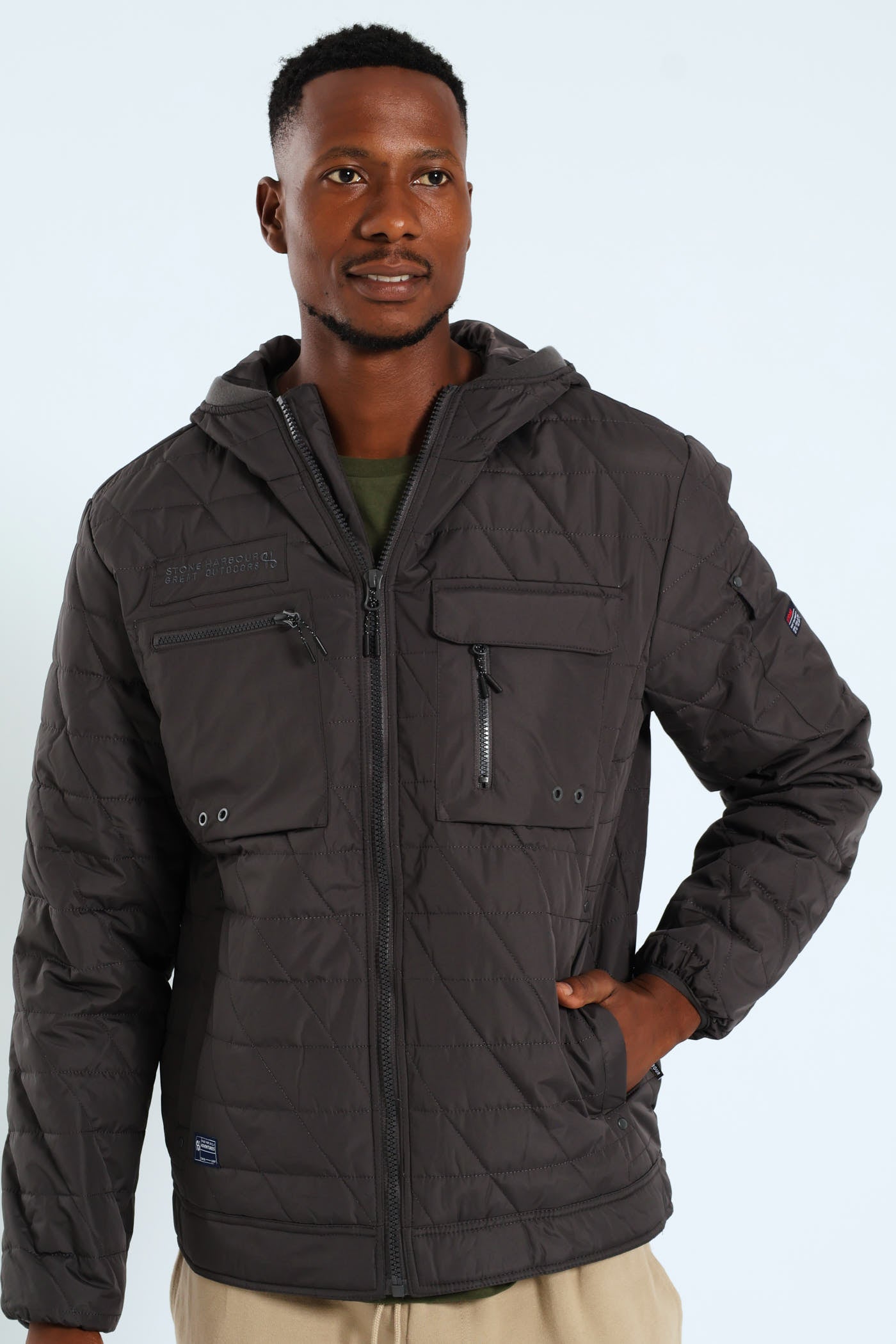 Mens Charcoal Quilted Utility Jacket - Charcoal – Edgars