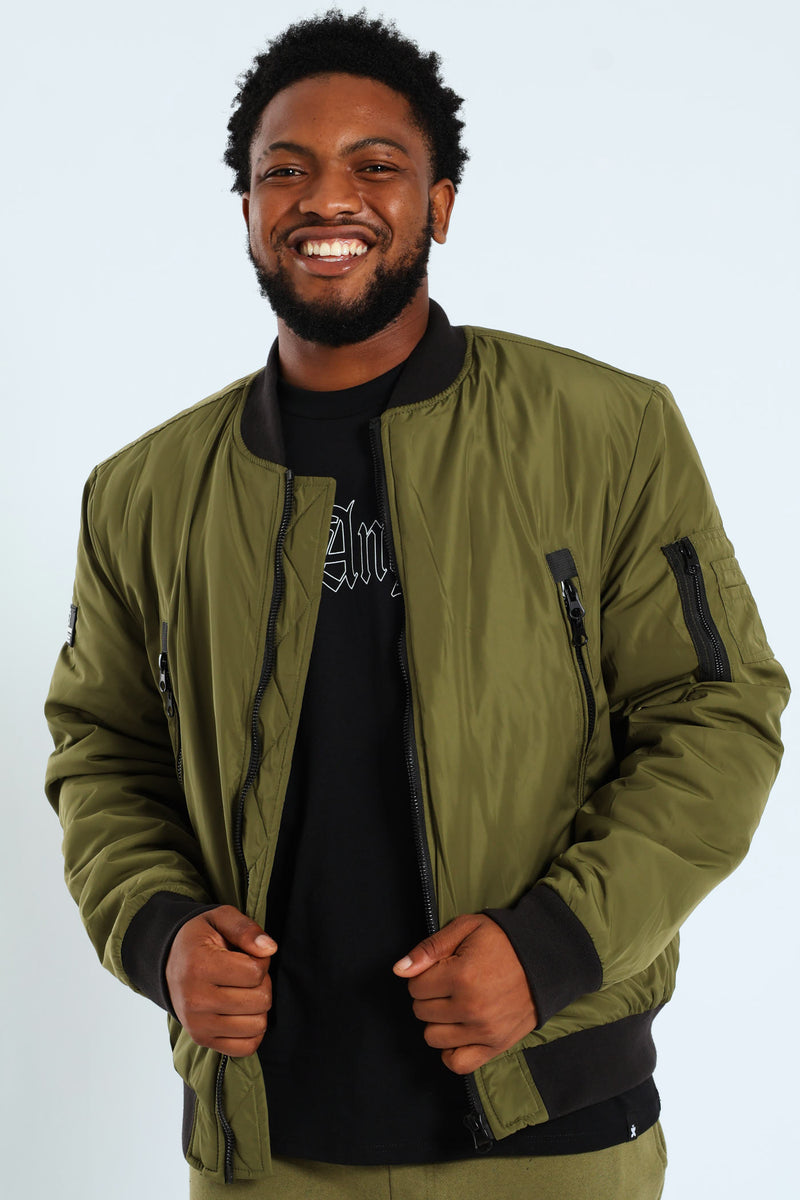 Mens Longer Zip Bomber Jacket - Olive – Edgars