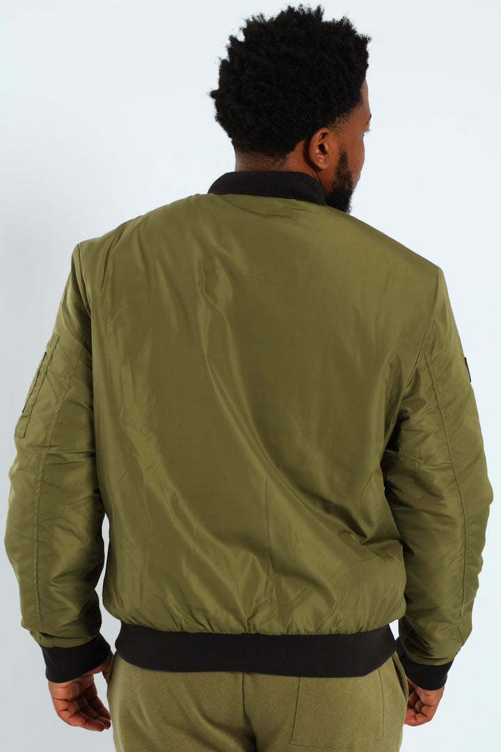 Longer Zip Bomber Jacket - Olive