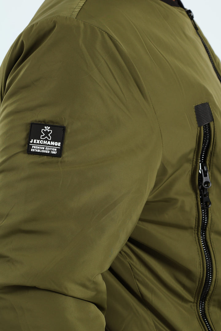 Longer Zip Bomber Jacket - Olive