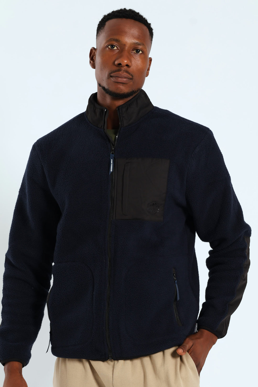 Polar Fleece Nylon Combo Zip Through Jacket - Navy/Black