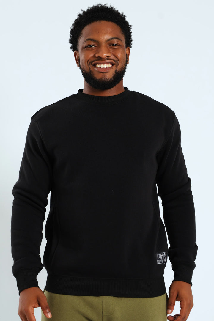 Basic Fleece Panel Pullover - Black