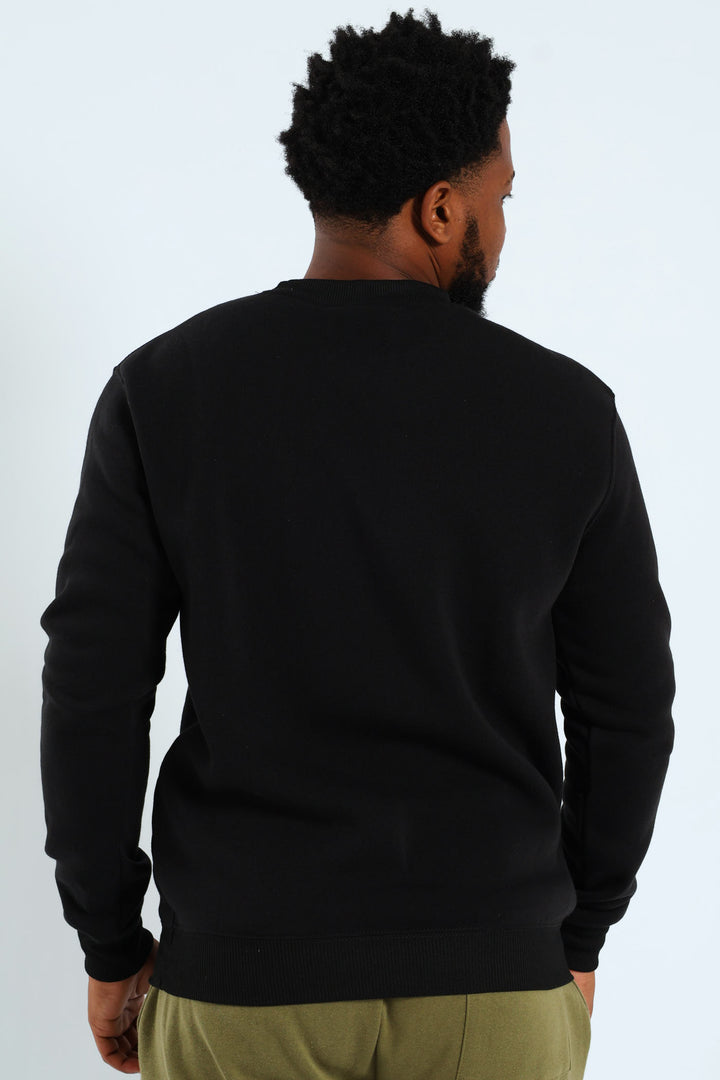 Basic Fleece Panel Pullover - Black