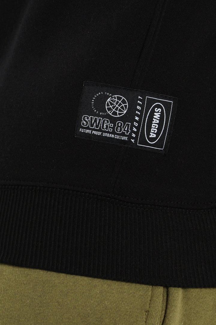 Basic Fleece Panel Pullover - Black