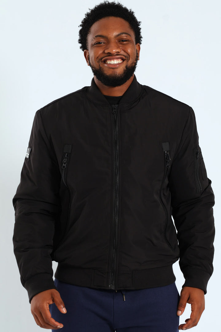 Longer Zip Bomber Jacket - Black
