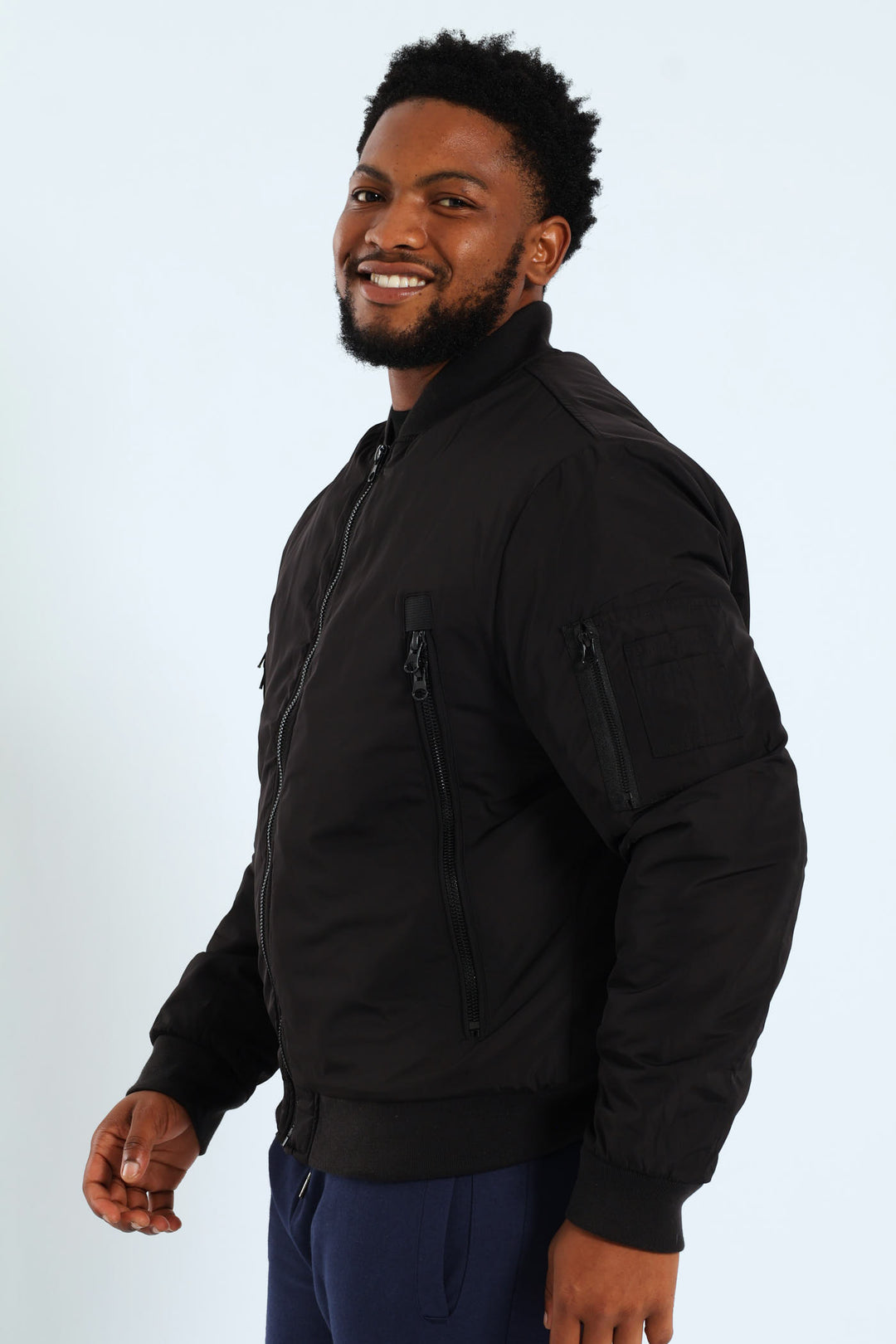 Longer Zip Bomber Jacket - Black
