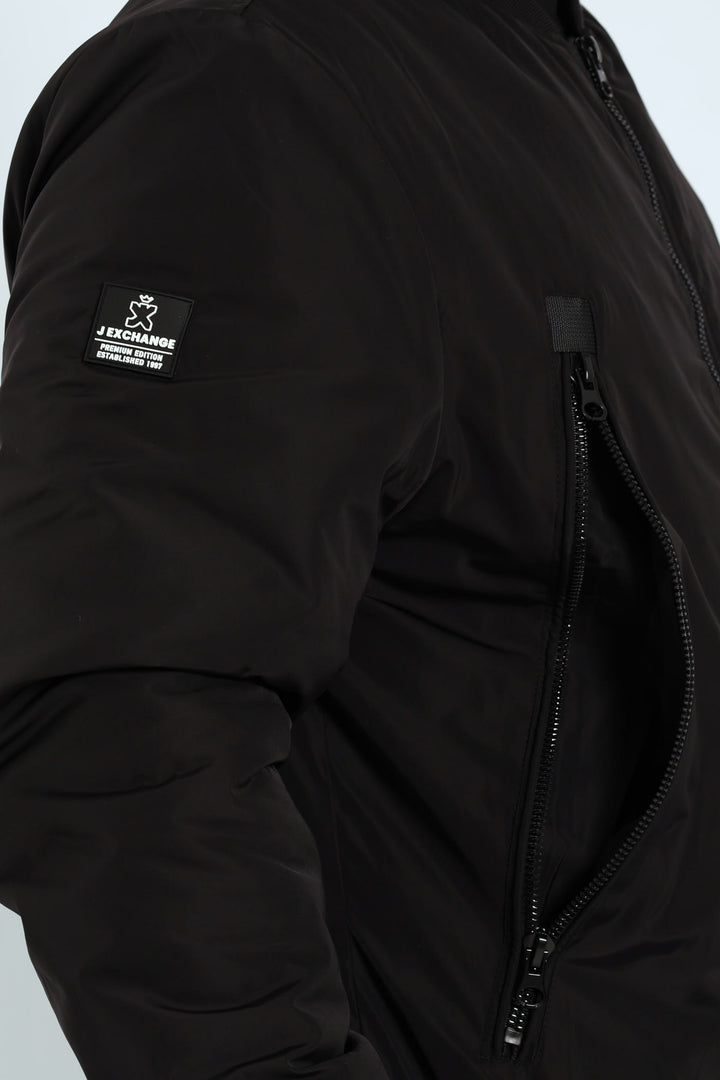 Longer Zip Bomber Jacket - Black