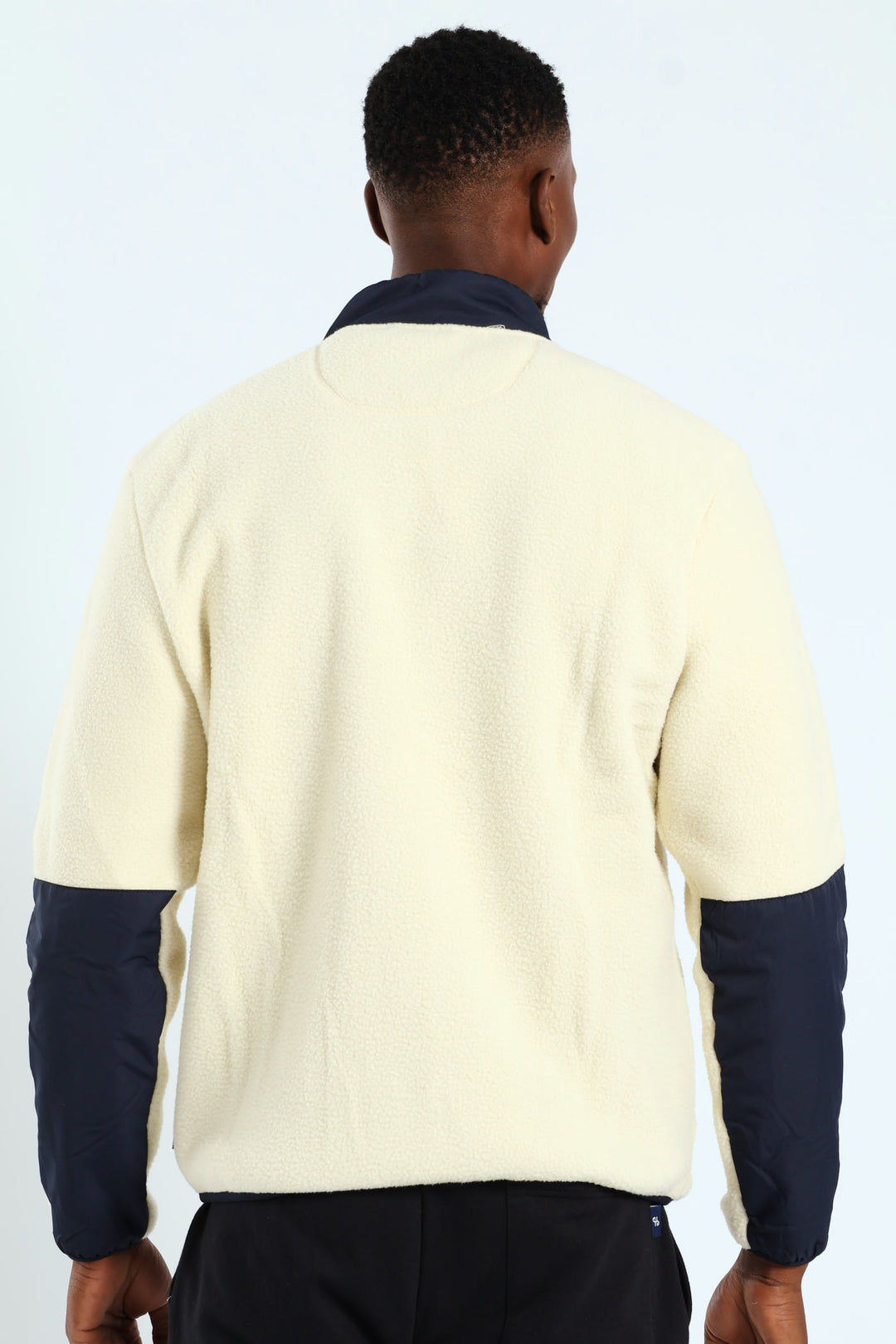 Polar Fleece Nylon Combo Zip Through Jacket - Light Stone/Navy