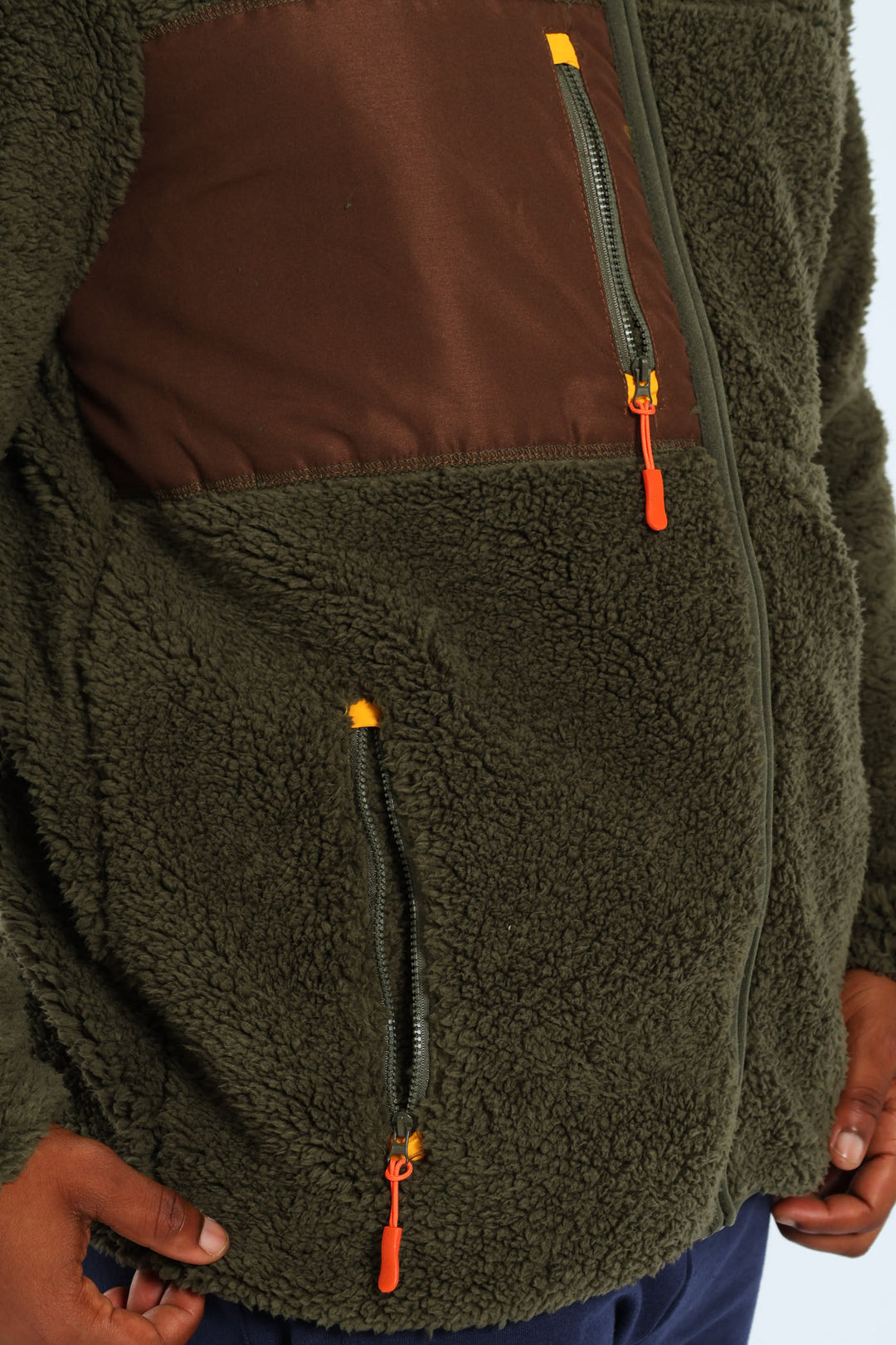 Borg Nylon Zip Through Track Top - Olive