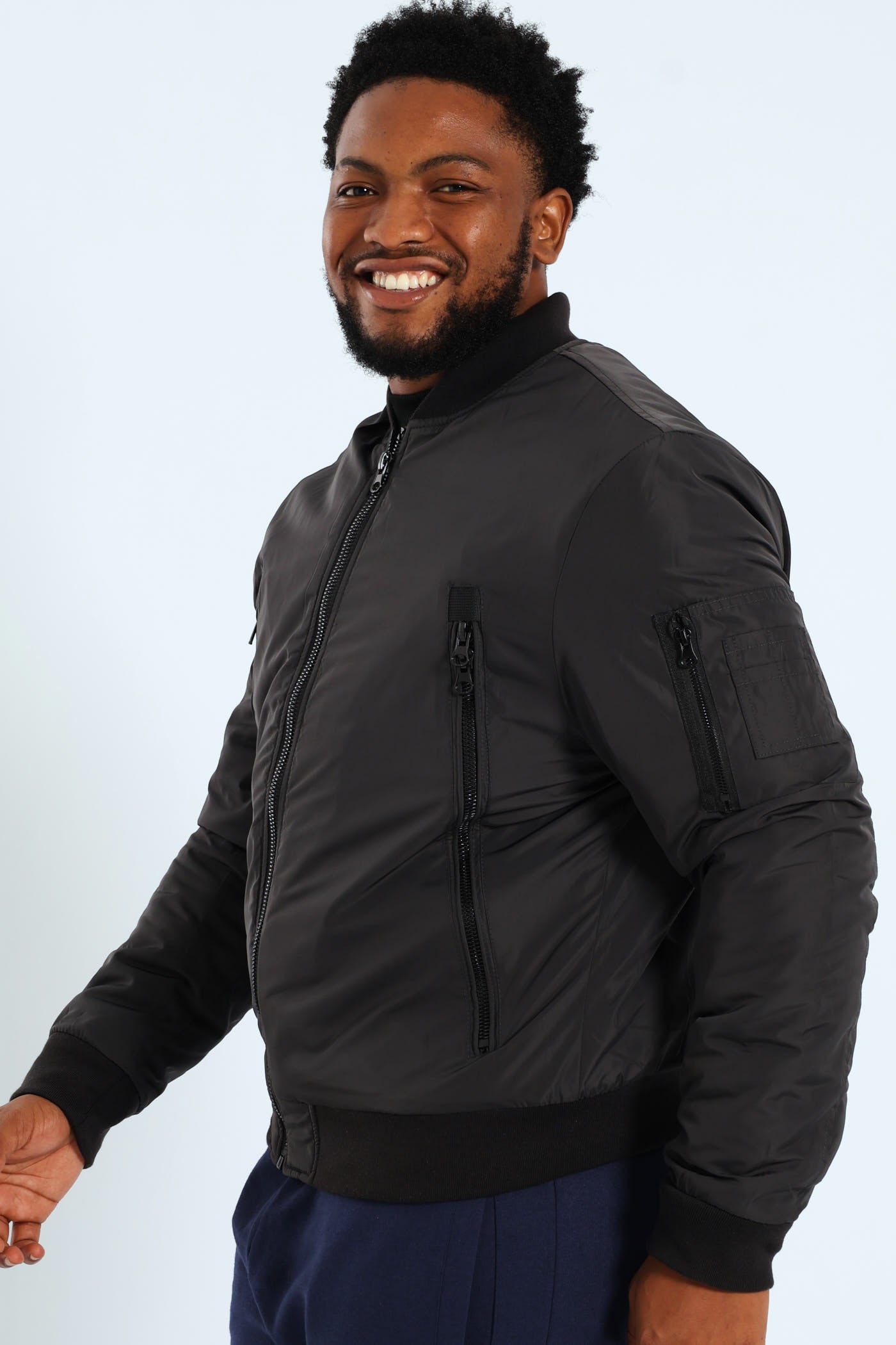Mens Longer Zip Bomber Jacket - Charcoal – Edgars