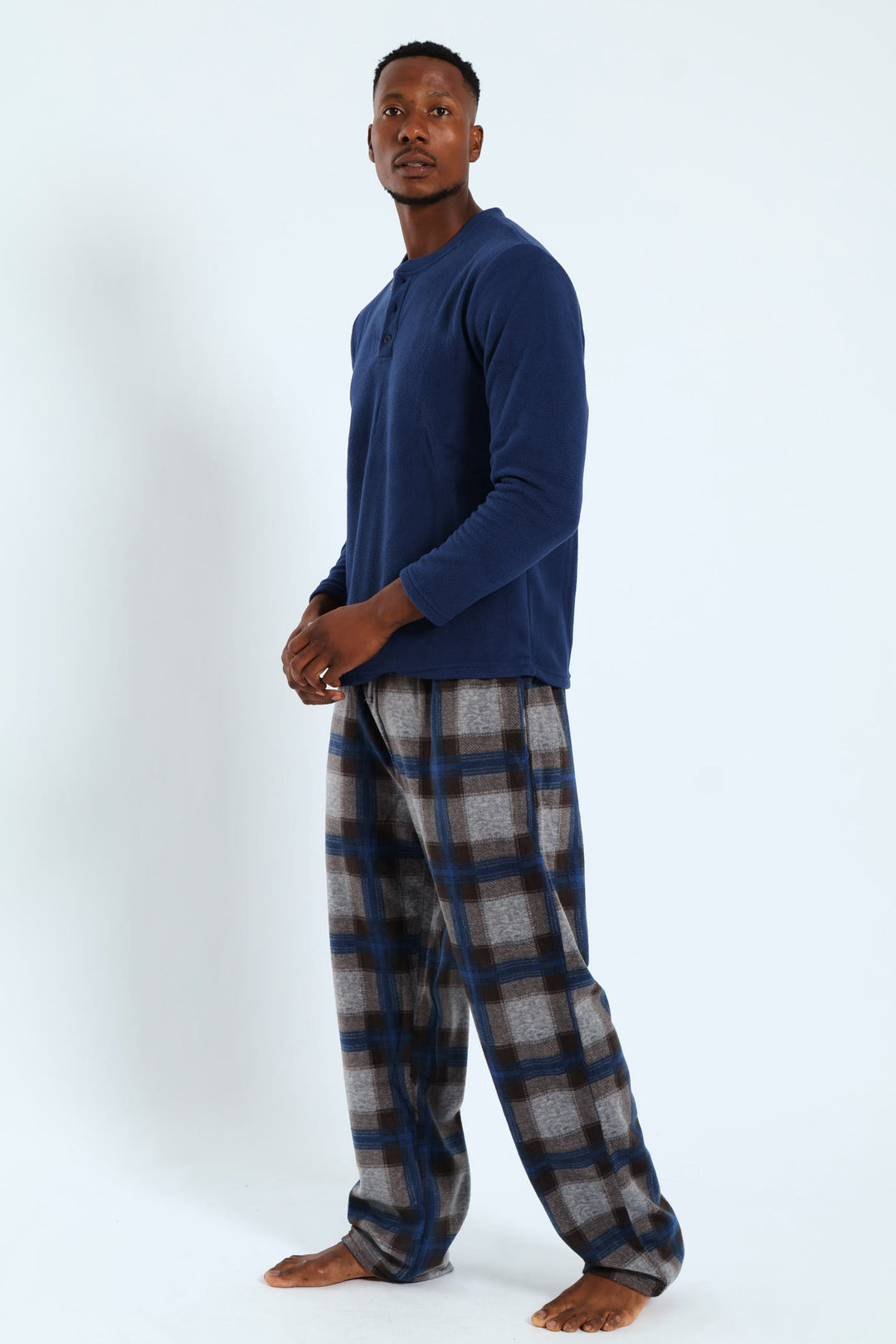 Polar Fleece Long Sleeve Top & Check Pant Pj Set - Indigo