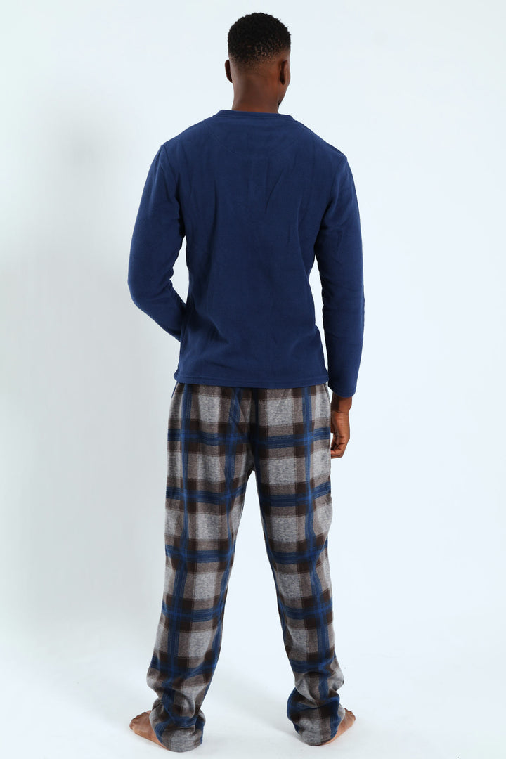 Polar Fleece Long Sleeve Top & Check Pant Pj Set - Indigo
