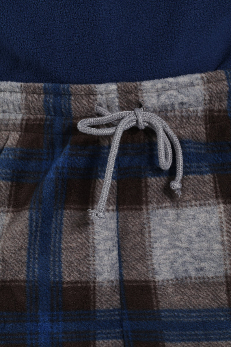 Polar Fleece Long Sleeve Top & Check Pant Pj Set - Indigo
